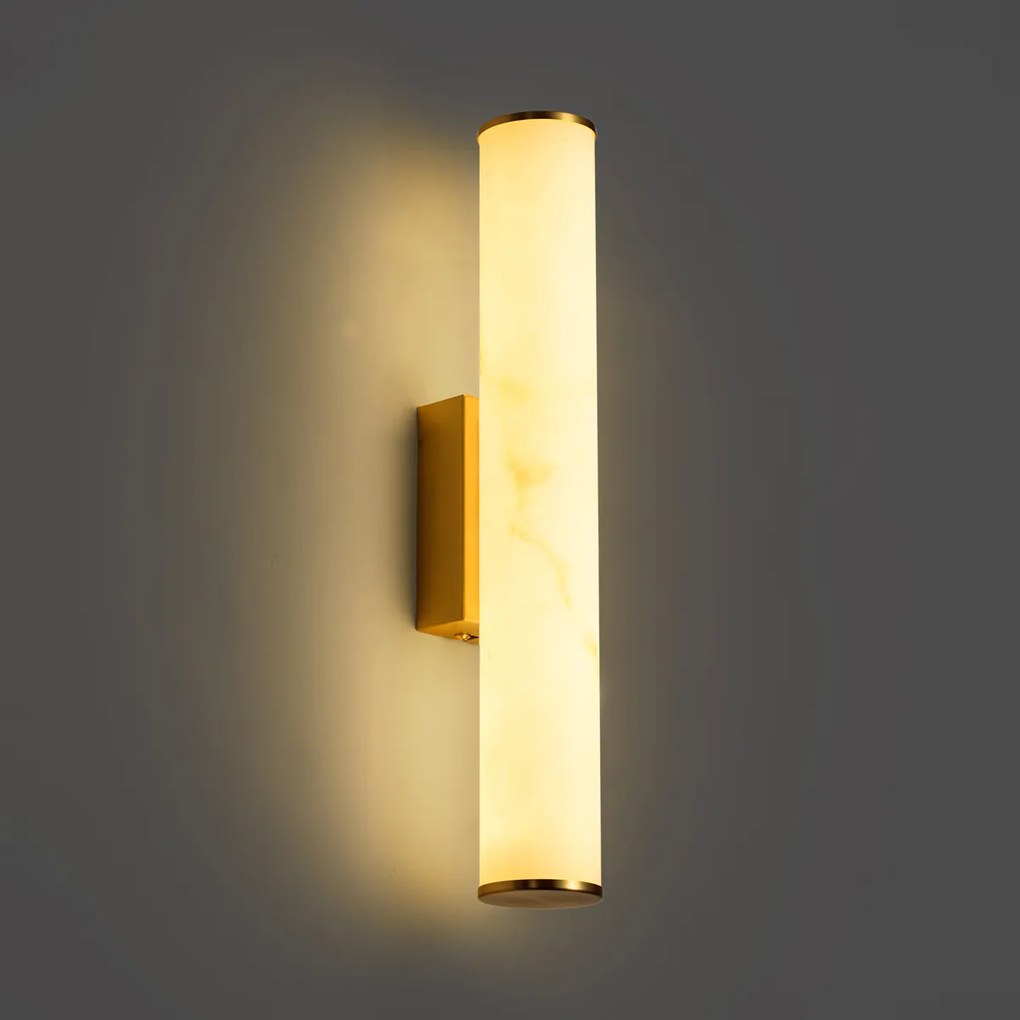 Nástenná lampa Japandi mosadzná a alabastrová vrátane 3-stupňovej stmievateľnej LED - Josephine