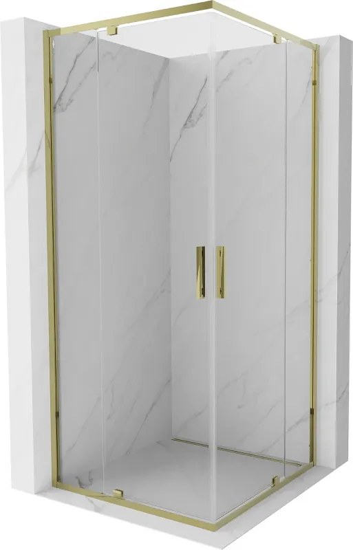 Mexen Exo, výklopný štvorcový sprchový kút 80 x 80 cm, číre sklo, zlatá, 8110-080-080-50-00