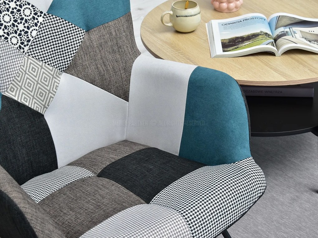 Kreslo Sibyla (patchwork + buk + čierna). Akcia -22%. Vlastná spoľahlivá doprava až k Vám domov. 1110396