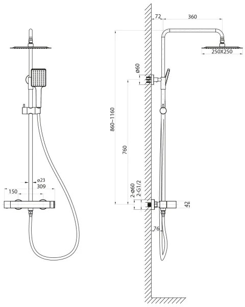Sapho - Sprchová súprava s batériou CUBEMIX lesklý chróm