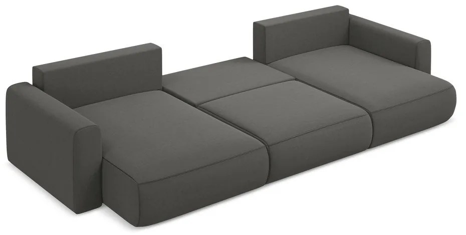 Tmavosivá zamatová rozkladacia/s úložným priestorom rohová pohovka (do tvaru "U") Kapua – Makamii