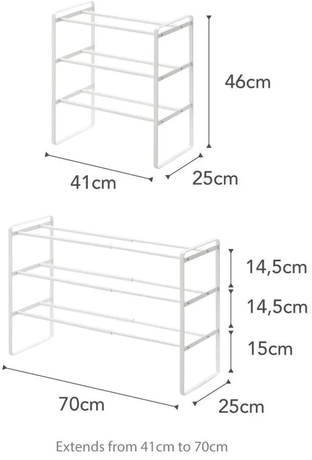 Biela nastaviteľná polica na topánky s 3 poschodiami YAMAZAKI Maebashi