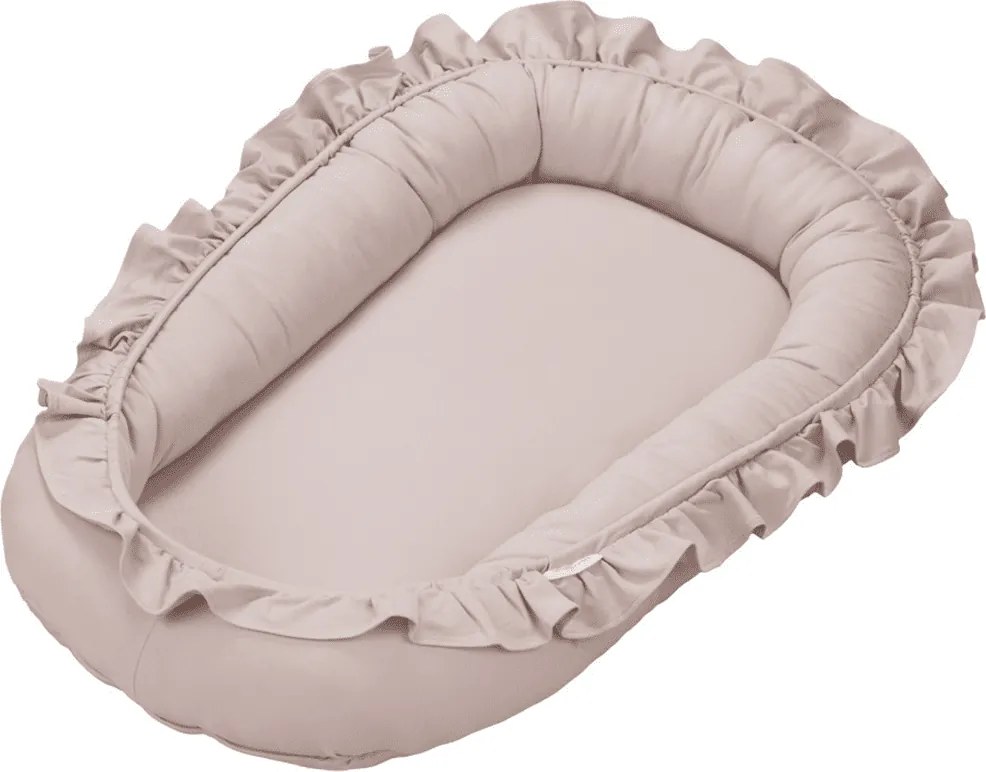 Hniezdo pre bábätko s volánom púdrovo ružová 83x54cm