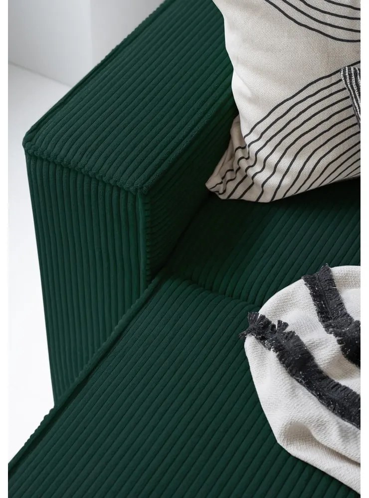 Tmavozelená menčestrová rozkladacia rohová pohovka (pravý roh/do tvaru "U") Brave Dave – Miuform