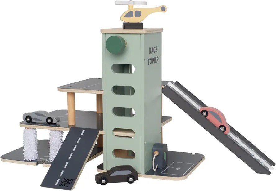 Detská parkovacia garáž s vrtuľníkom