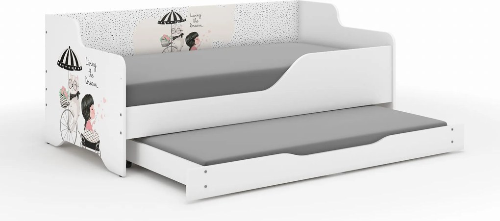 Wooden Toys Detská posteľ LILU 160x80 DIEVČATKO NA VÝLETE s funkciou spania (1)