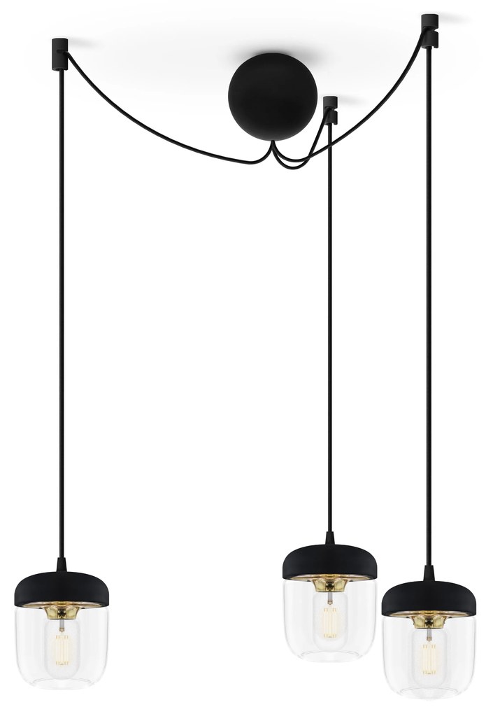 ACORN BLACK | dizajnová visiaca lampa Farba: Leštená mosadz, Sada: Tri tienidlá + Cannonball Cluster 3 čierny