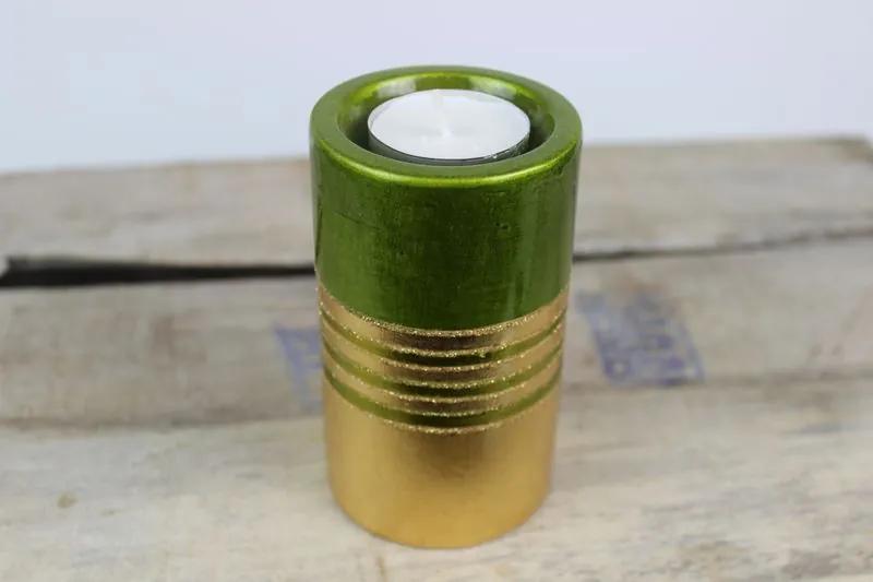 Zelenozlatý vysoký keramický svietnik 11cm