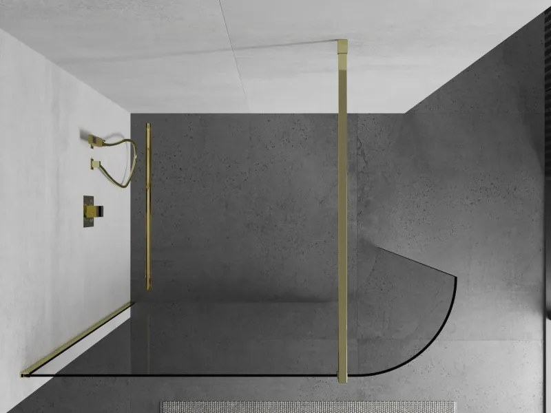Mexen Kioto, zaoblená sprchová zástena 140 x 200 cm, 8mm číre sklo, zlatý profil, 800-140-101-50-06