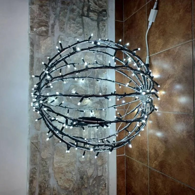 DECOLED LED světelná koule, ledově bílá, černý kabel, pr. 60 cm
