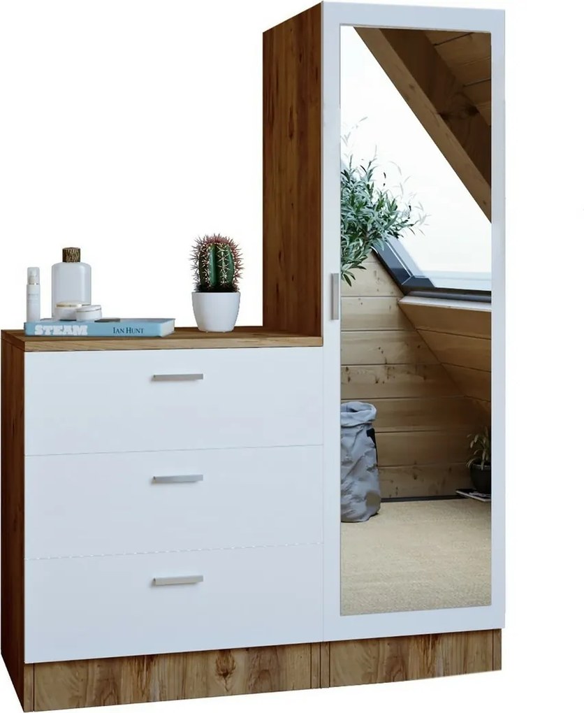 Komoda so zrkadlom Coco White and Atlantic Pine