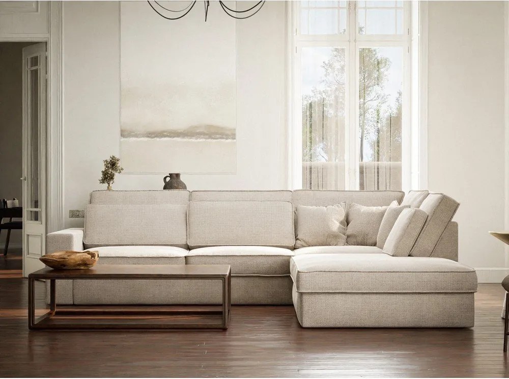 Krémovobiela ženilková rohová pohovka (pravý roh/do L) Kirou – Maison de Rêve