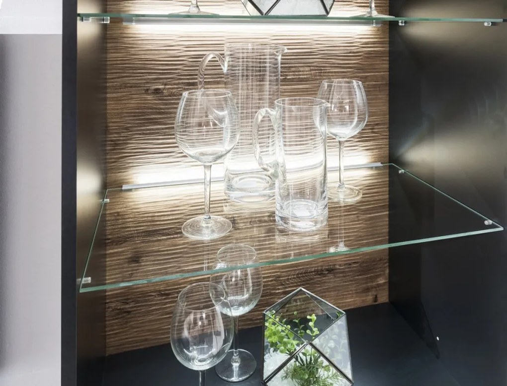 Vysoká vitrína Boston, čierna/dub ribbeck, s osvetlením, pravá