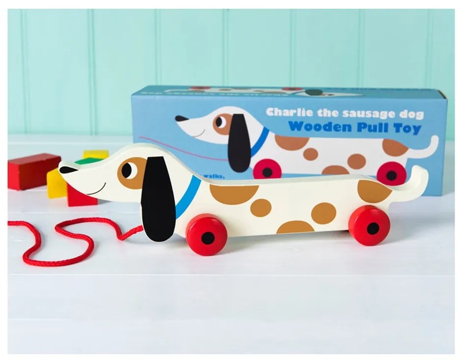 Drevený ťahací jazvečík Rex London Charlie The Sausage Dog, dĺžka 31,5 cm