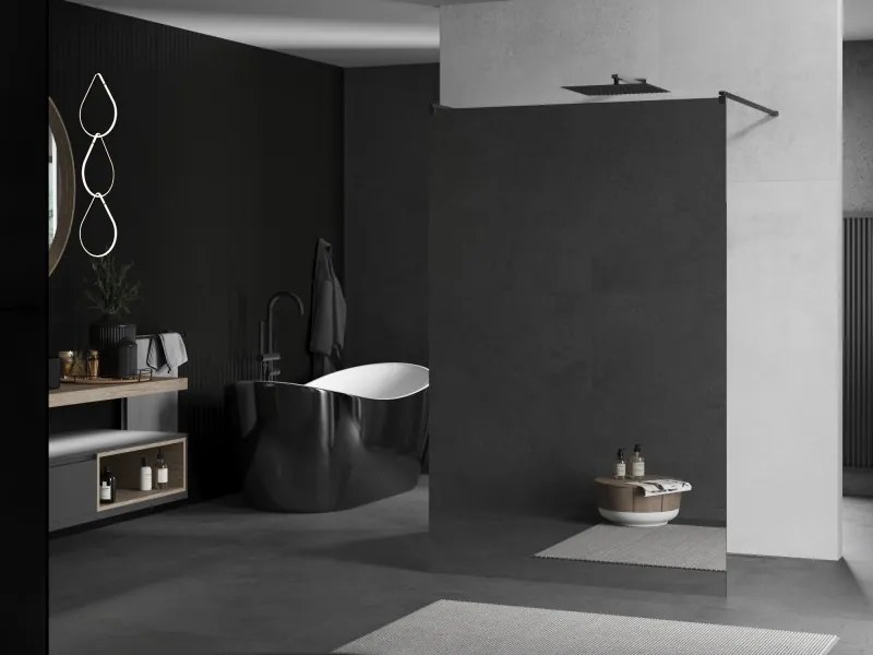 Mexen Kioto, sprchová zástena Walk-In 110 x 200 cm, 8mm sklo vzor zrkadlo, grafitový profil, 800-110-002-95-50