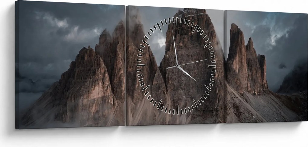 Obraz - Tri Zuby, Talianske Dolomity (s hodinami) (90x30 cm)