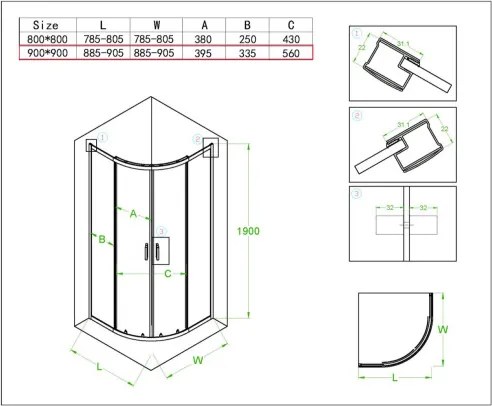 BPS-koupelny Štvrťkruhový sprchový kút HYD-RK94B 90x90 cm chróm/transparent + vanička HYD-RSV-ST01B biela