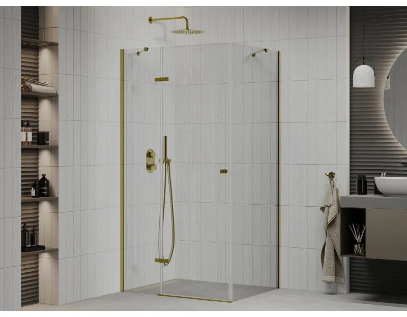 Mexen Roma, sprchovací kút 110 (dvere) x 80 (stena) cm, 6mm číre sklo, zlatý profil, 854-110-080-50-00
