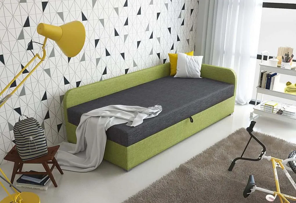 Čalúnená posteľ UNO + rošt + matrac, 90x200, Sawana21/05, pravý roh
