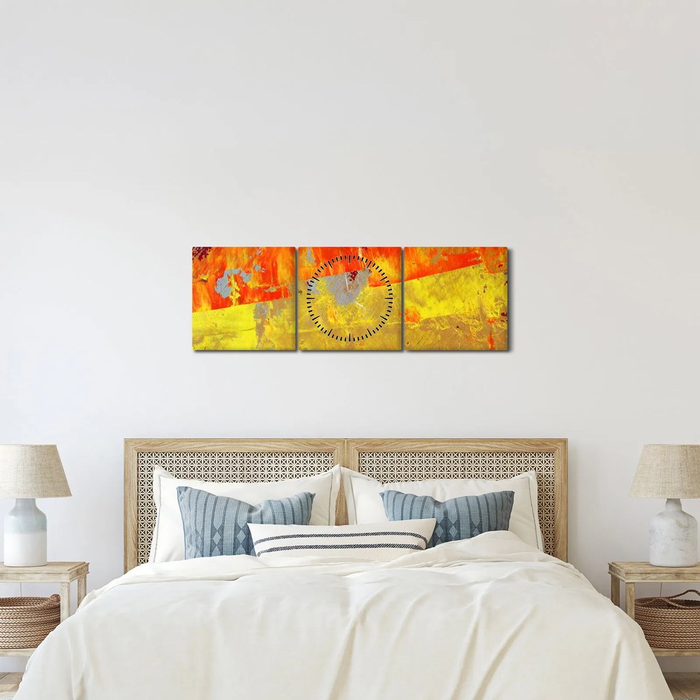 Obraz abstrakcie - maľba (s hodinami) (90x30 cm)