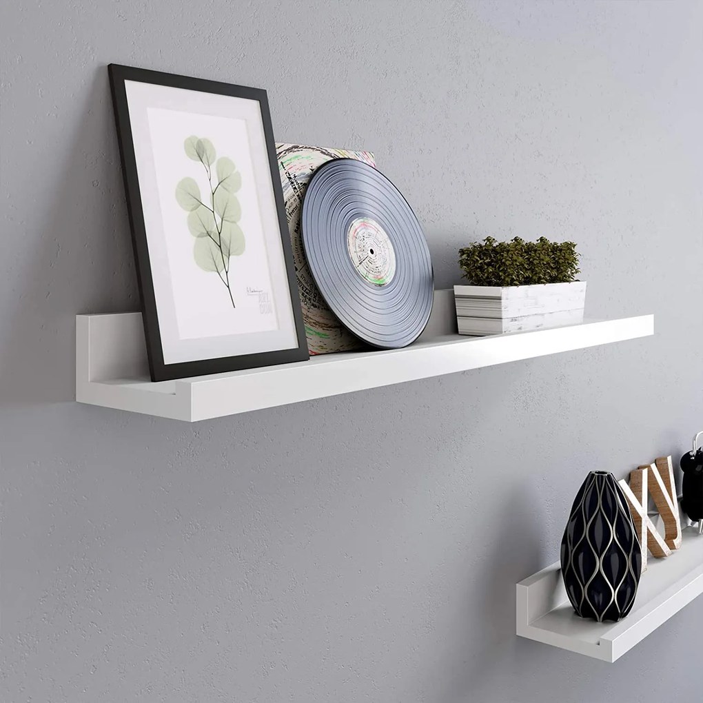 SONGMICS Nástenná polica biela 60 x 10 cm 2 ks