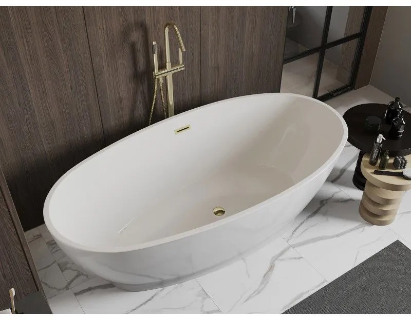 Mexen Bilbao, voľne stojaca vaňa 180 x 90 cm, biela, zlatý lesklý prepad, 51311809000-50
