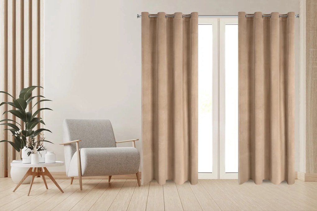 ZATEMŇOVACÍ ZÁVES NA KRÚŽKOCH DARLA SADA 2KS 140X250 CM TMAVOBÉŽOVÁ