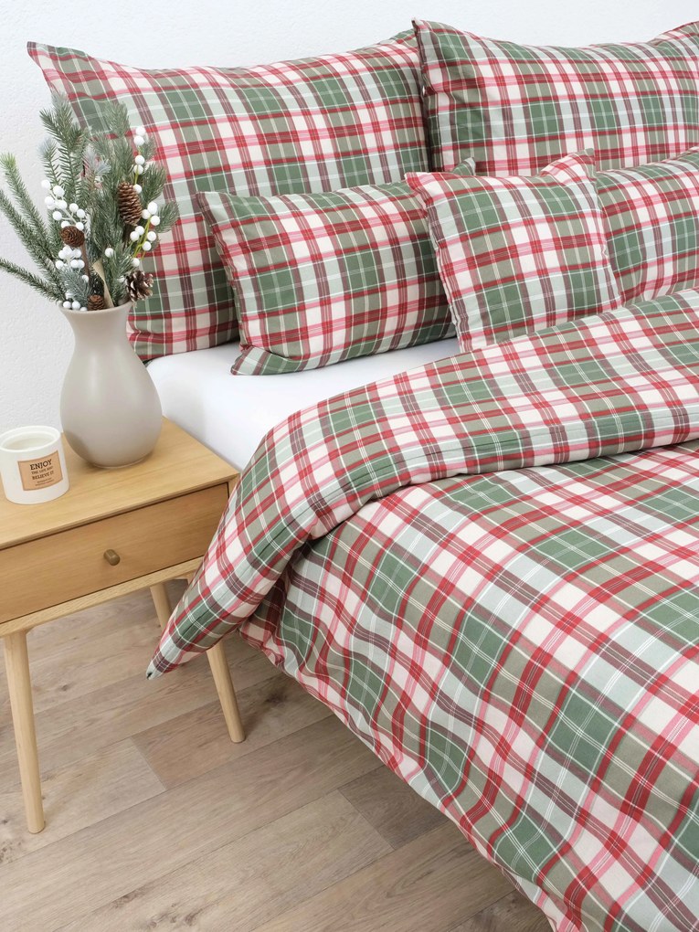 Vianočné francúzske bavlnené obliečky Renforcé - Káro zelené