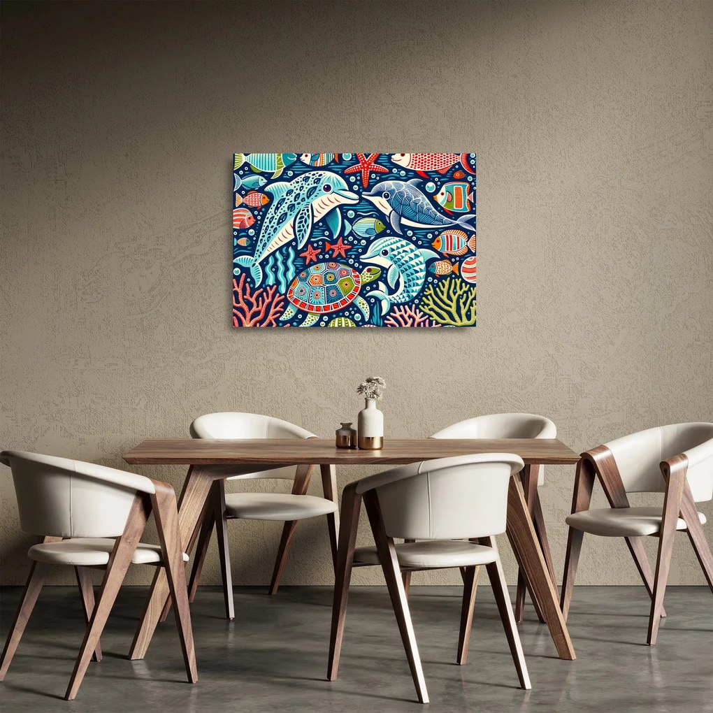 Sklenený obraz – Kreslené vodné zvieratká (70x50 cm)