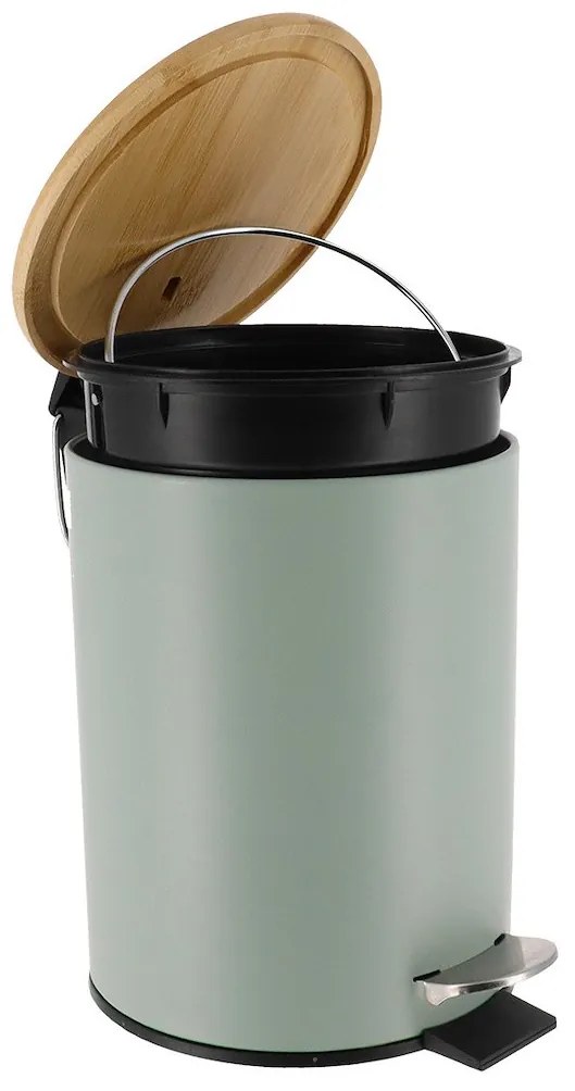 TENDANCE Odpadkový kôš Timeless, zelená/s drevenými prvkami, 2,5 l