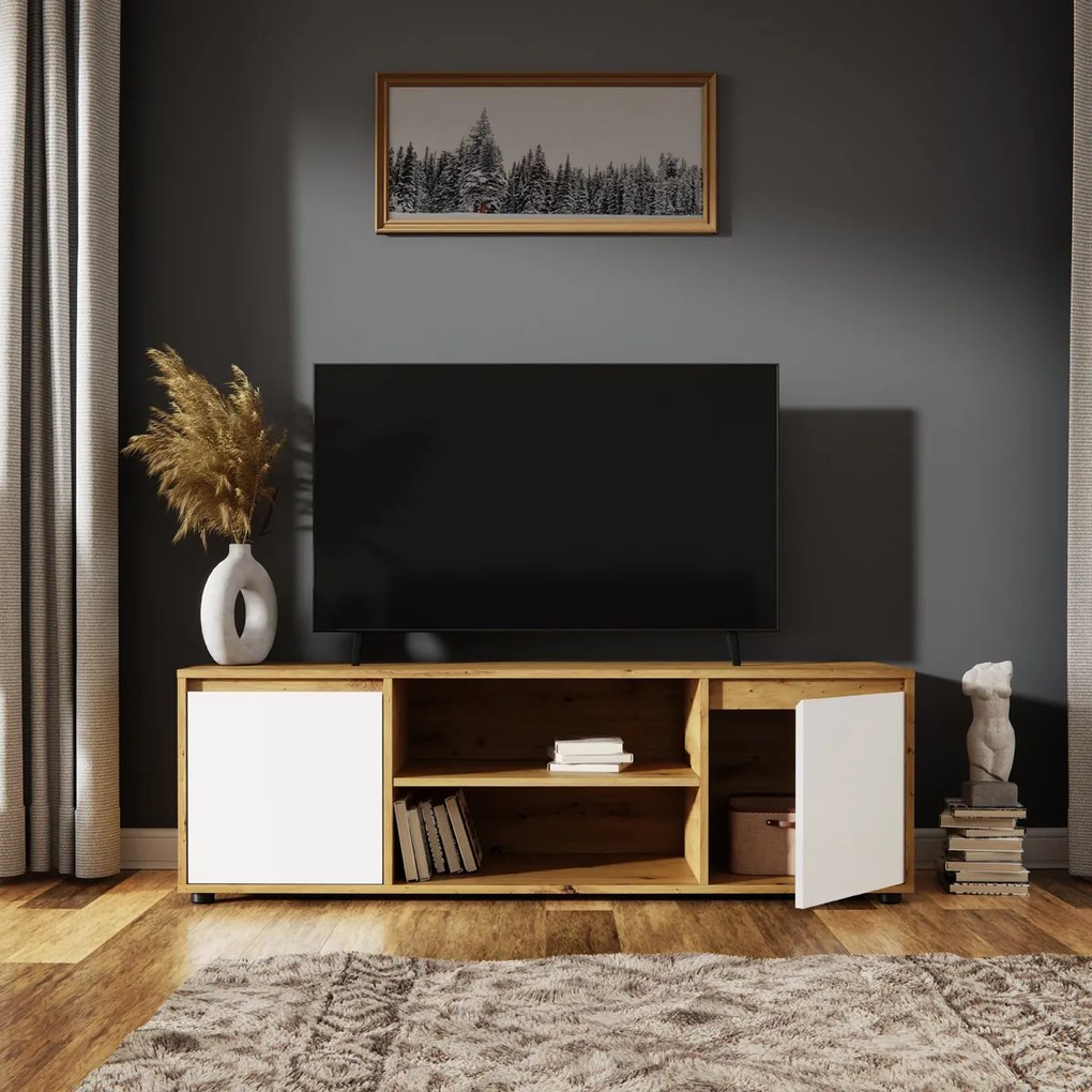 TV stolík Norman TV-E-2D - biela / dub wotan