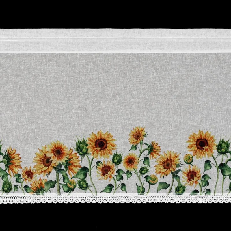 Dekorstudio Kuchynská záclonka HELIA zdobená kvetinovou potlačou a čipkou 150 x 60 cm