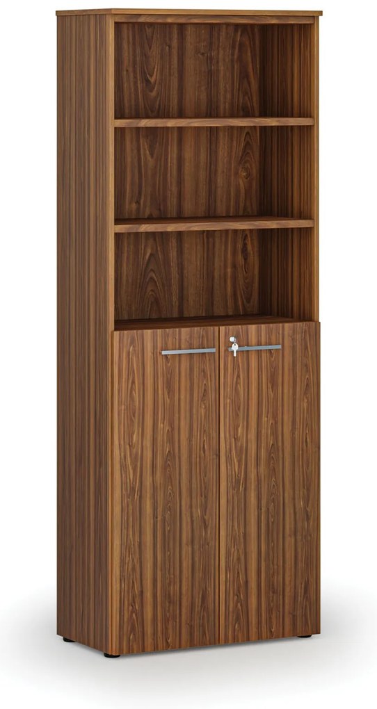 Kombinovaná kancelárska skriňa PRIMO WOOD, dvere na 3 poschodia, 800 x 420 x 2128 mm, orech