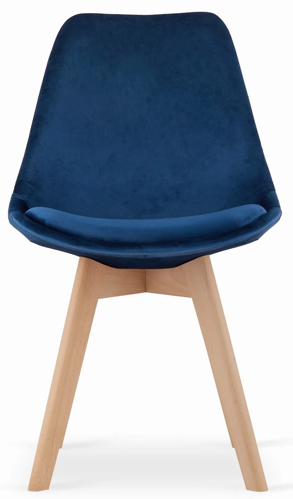 Modrá stolička DAREN NORI VELVET s bukovými nohami
