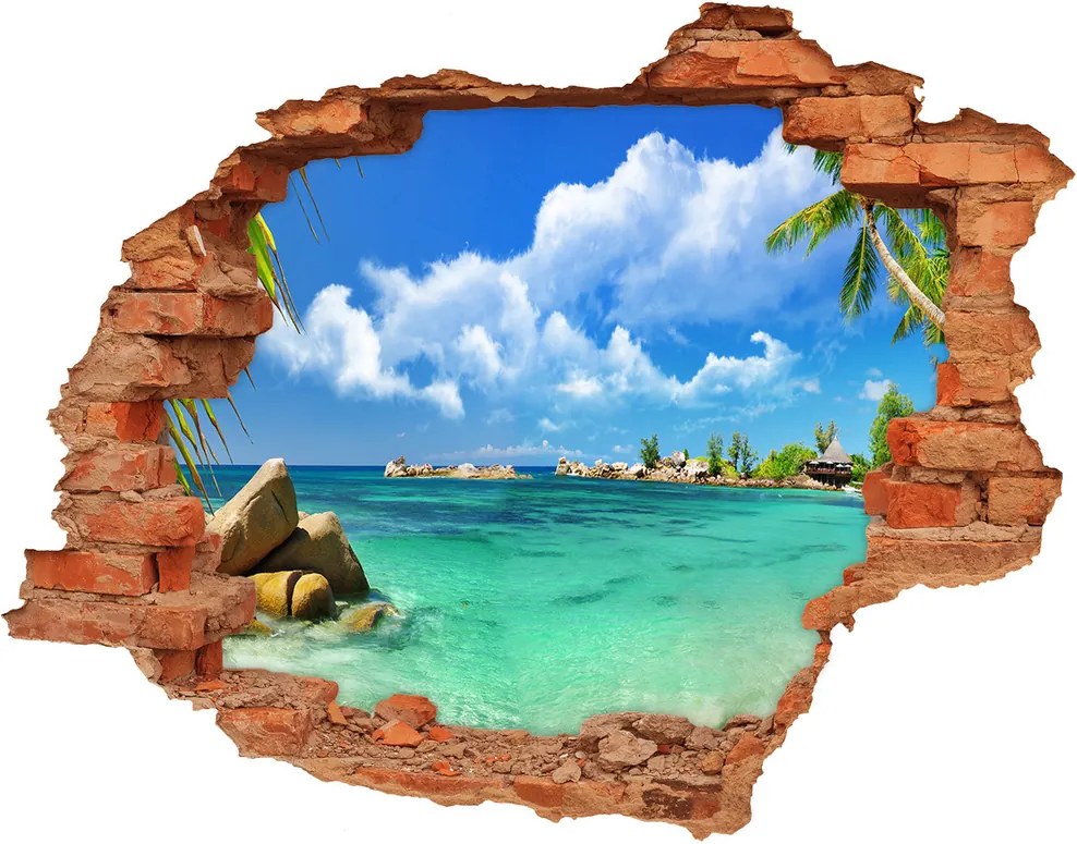 Diera 3D v stene nálepka Seychely pláž WallHole-cegla-90x70-37245256
