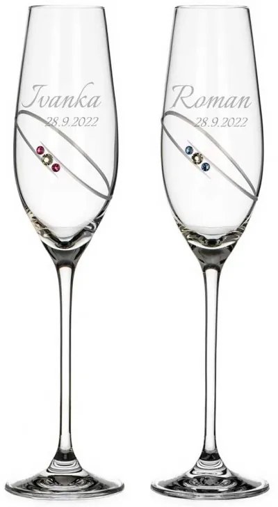 Dekorant Svadobné poháre na šampanské Diamond Ring s krystaly Swarovski v prémiovom saténovom balení 210 ml 2KS