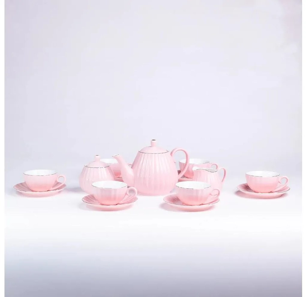 Porcelánová 15-dielna kávová súprava, ružová