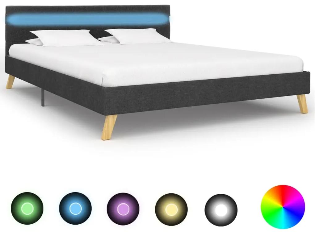vidaXL Rám postele s LED svetlom tmavosivý 160x200 cm látkový