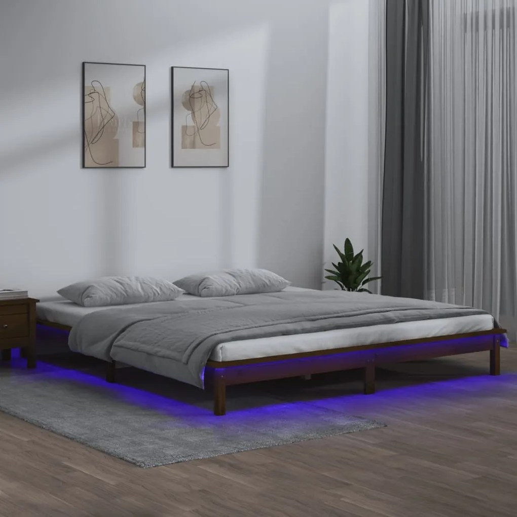 vidaXL Posteľný rám LED medový 120x190cm malé dvojlôžko masívne drevo