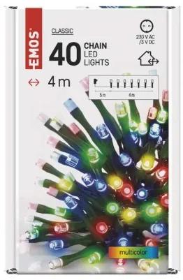 EMOS LED vonkajšia vianočná reťaz CLASSIC LIGHTS, 40xLED, viacfarebné svetlo, 4m, časovač, zelený