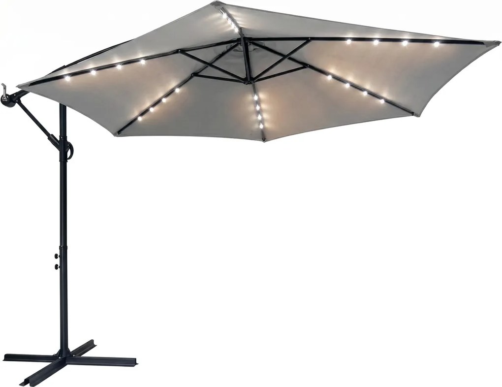 Avenberg Veľký nastaviteľný slnečník Sunny LED300, sivý