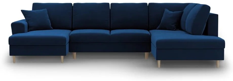 Modrá zamatová rozkladacia/s úložným priestorom rohová pohovka (pravý roh/do "U") Kyoto – Cosmopolitan Design