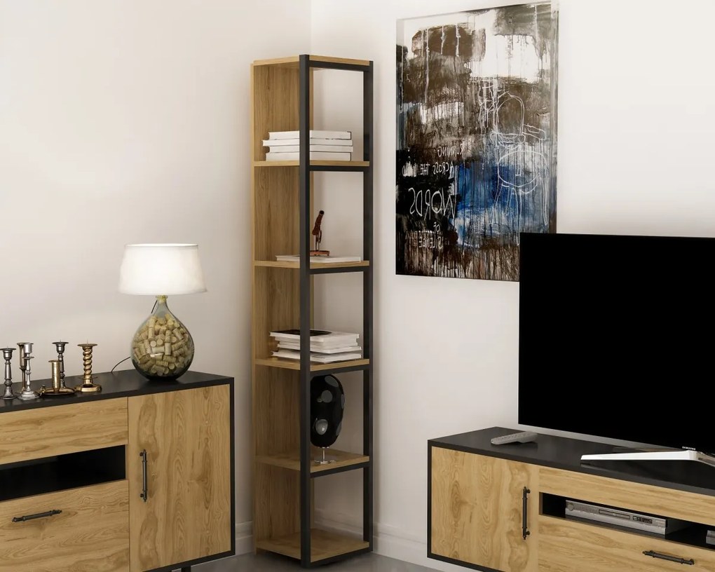 Knižnica Texaská dub v remeselnom štýle zlatá/čierna