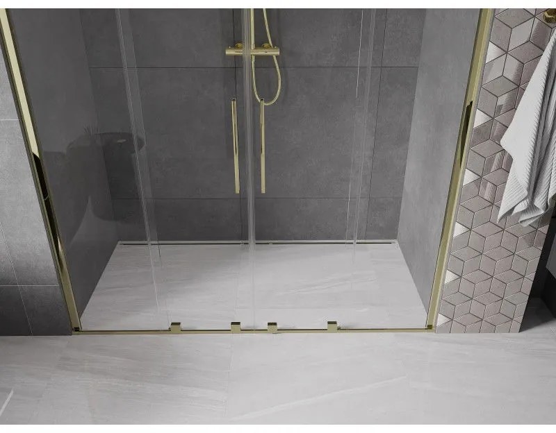 Mexen Velar Duo, posuvné dvere do otvoru 170x200 cm, 8mm číre sklo, zlatá lesklá, 871-170-000-02-50