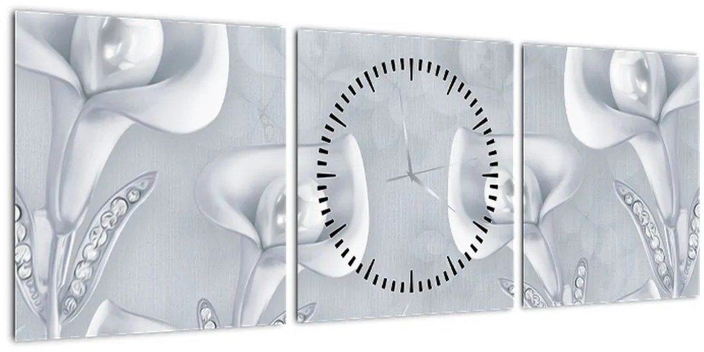 Obraz - Perlové kvety (s hodinami) (90x30 cm)