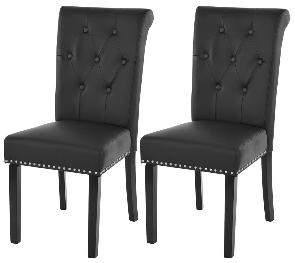 2x Jedálenská stolička Chesterfield 2 - koženka, tmavé nohy - Čierna