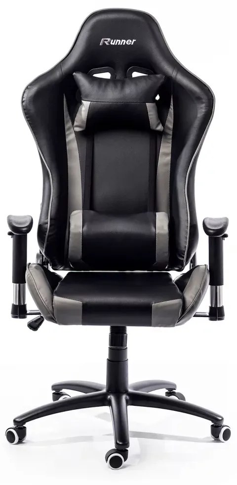 Herná stolička RUNNER — ekokoža, čierna/sivá