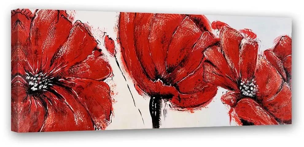 Obraz na plátně Malované červené máky - 150x50 cm