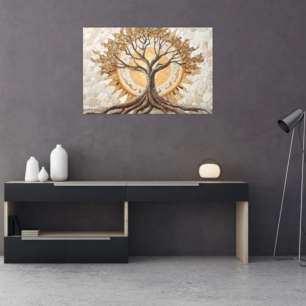 Obraz – Zlatý strom života v mozaike (90x60 cm)