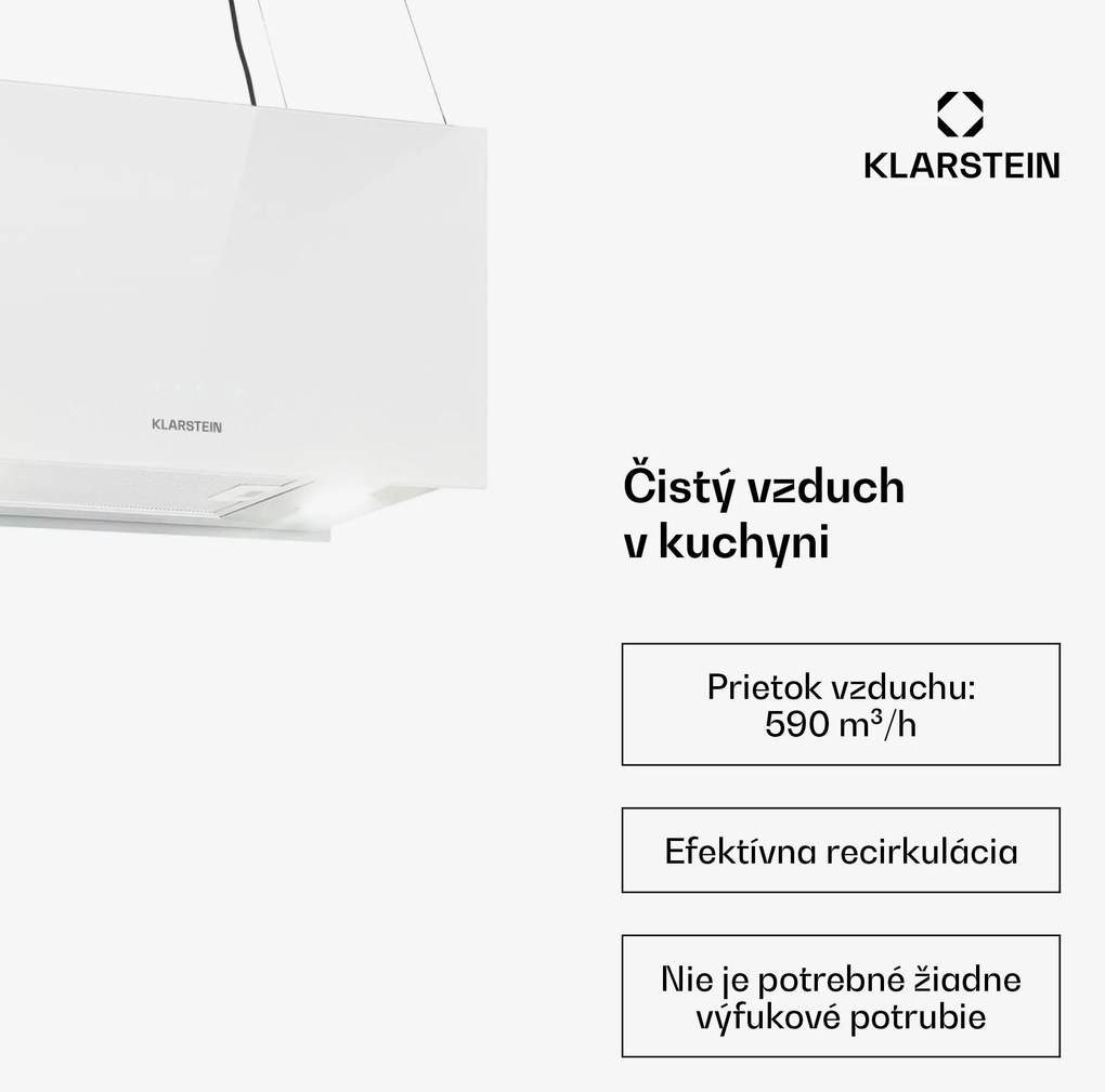 Klarstein Kronleuchter L, digestor, 60 cm, ostrovčekový, 590 m³/h, dotykové ovládanie, LED, biely